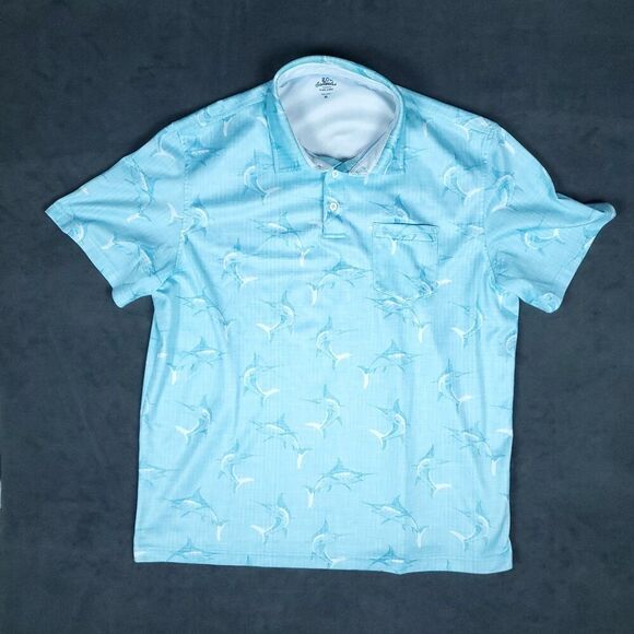 Izod Saltwater Short Sleeve Men’s Shirt Size XL Swordfish Pattern Relaxed Blue - Picture 1 of 9